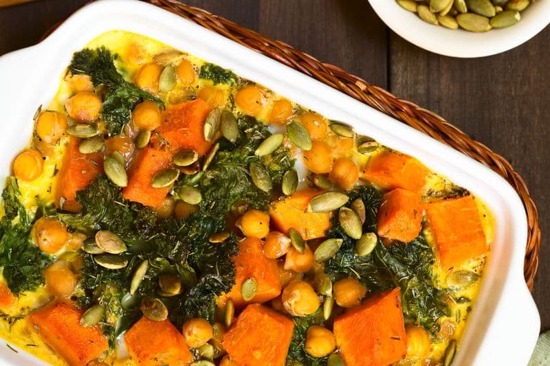 Salteado de calabaza con garbanzos y espinacas